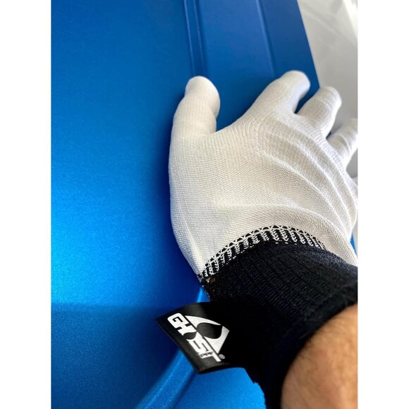 Men's White/Black Touch Screen Lint Free Static Resistant Wrap Ghost Gloves - Picture 8 of 9